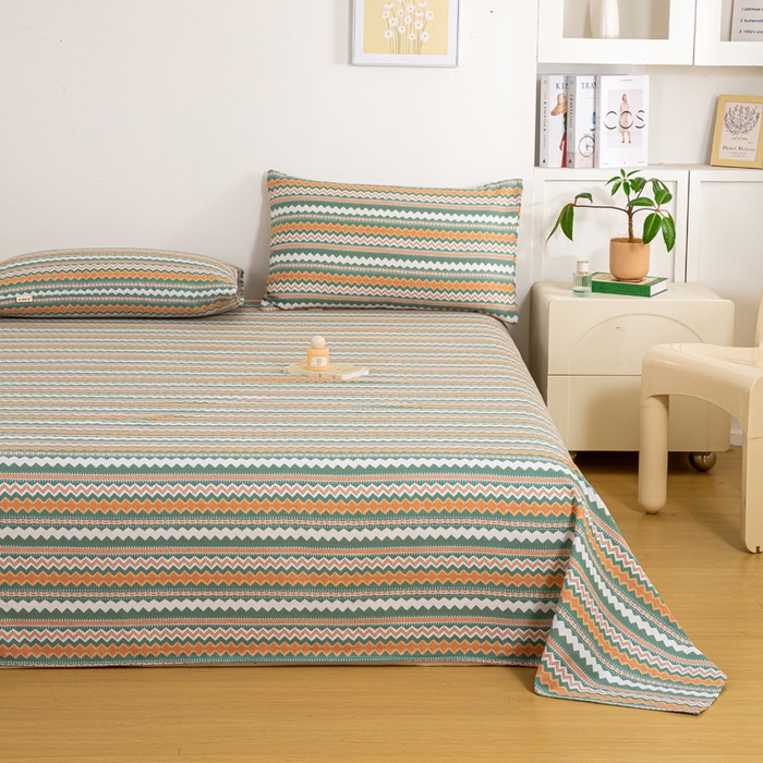 91家纺网 家纺一手货源 找家纺 红日子纺织品 2025新款直播热卖原棉老粗布印花床单三件套 亦凡