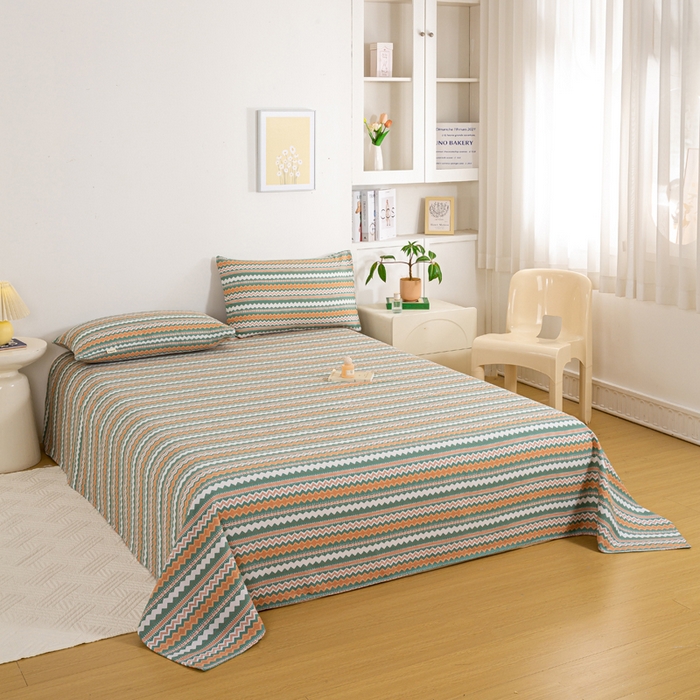 91家纺网 家纺一手货源 找家纺 红日子纺织品 2025新款直播热卖原棉老粗布印花床单三件套 亦凡