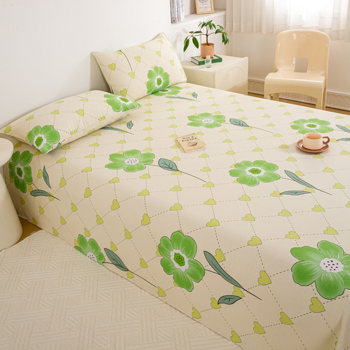 91家纺网 家纺一手货源 找家纺 红日子纺织品 2025新款直播热卖原棉老粗布印花床单三件套 花清香