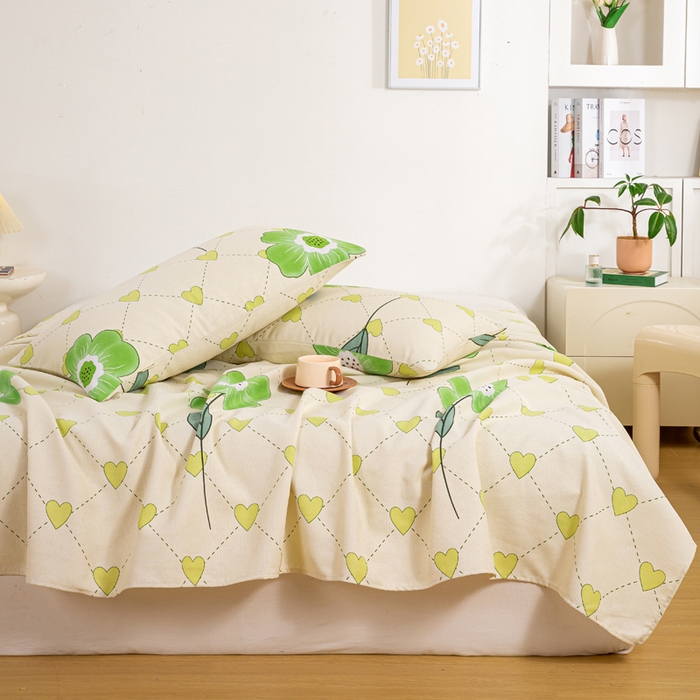 91家纺网 家纺一手货源 找家纺 红日子纺织品 2025新款直播热卖原棉老粗布印花床单三件套 花清香