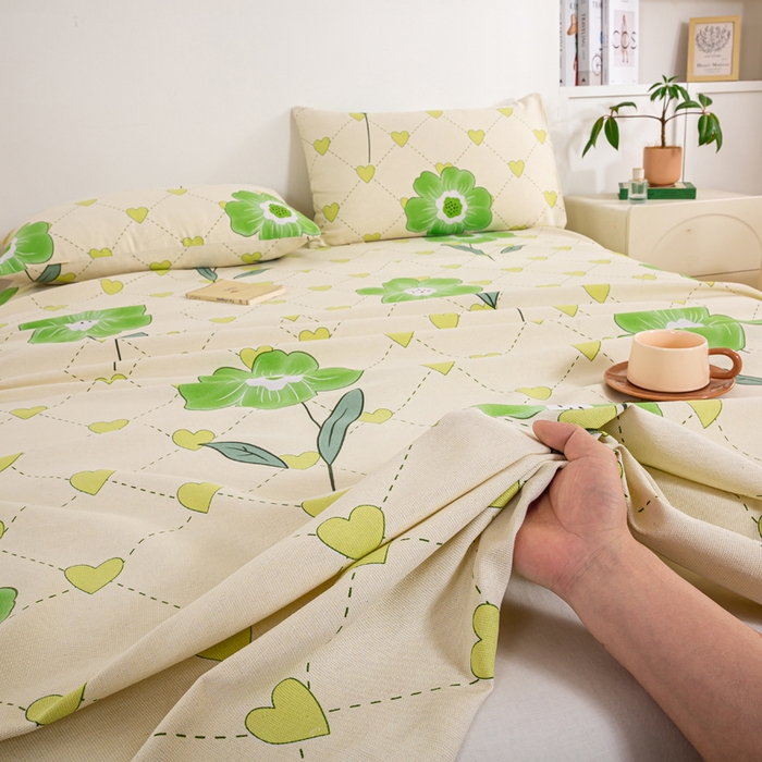 91家纺网 家纺一手货源 找家纺 红日子纺织品 2025新款直播热卖原棉老粗布印花床单三件套 花清香