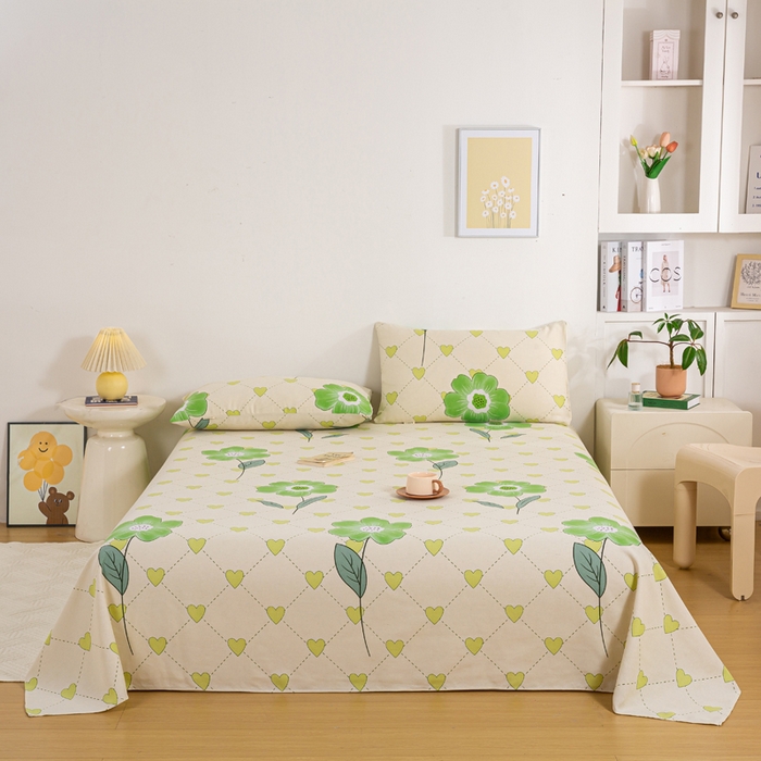 91家纺网 家纺一手货源 找家纺 红日子纺织品 2025新款直播热卖原棉老粗布印花床单三件套 花清香