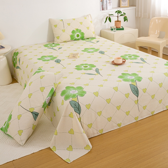 91家纺网 家纺一手货源 找家纺 红日子纺织品 2025新款直播热卖原棉老粗布印花床单三件套 花清香