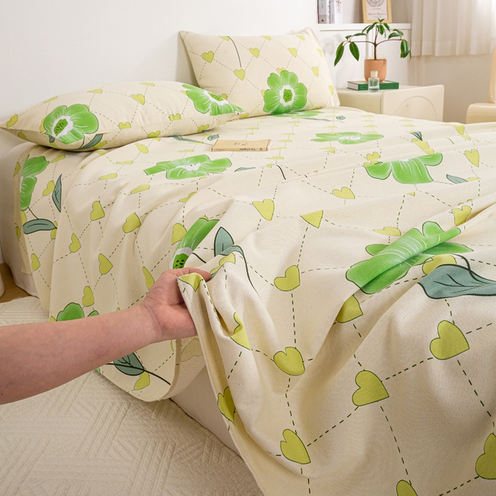 91家纺网 家纺一手货源 找家纺 红日子纺织品 2025新款直播热卖原棉老粗布印花床单三件套 花清香