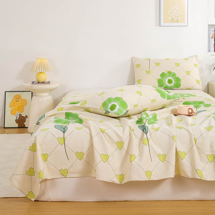 91家纺网 家纺一手货源 找家纺 红日子纺织品 2025新款直播热卖原棉老粗布印花床单三件套 花清香