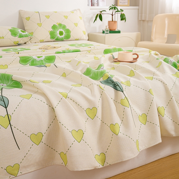 91家纺网 家纺一手货源 找家纺 红日子纺织品 2025新款直播热卖原棉老粗布印花床单三件套 花清香