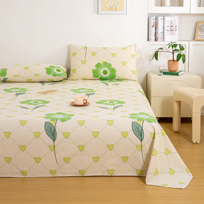 91家纺网 家纺一手货源 找家纺 红日子纺织品 2025新款直播热卖原棉老粗布印花床单三件套 花清香