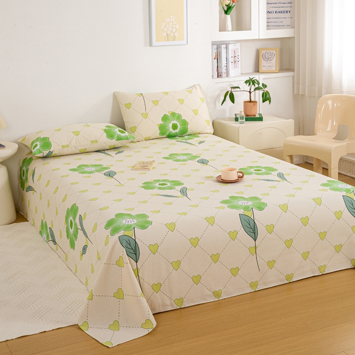 91家纺网 家纺一手货源 找家纺 红日子纺织品 2025新款直播热卖原棉老粗布印花床单三件套 花清香