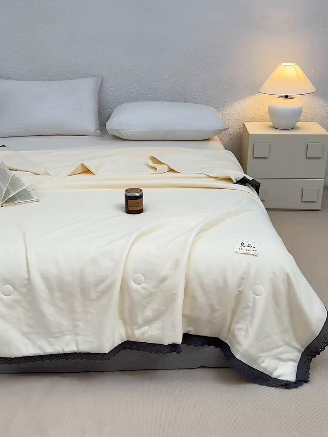 91家纺网 家纺一手货源 找家纺 金艾草 2025新款纯棉纱布棉花单夏被夏凉被空调被 奶油黄（花边款）