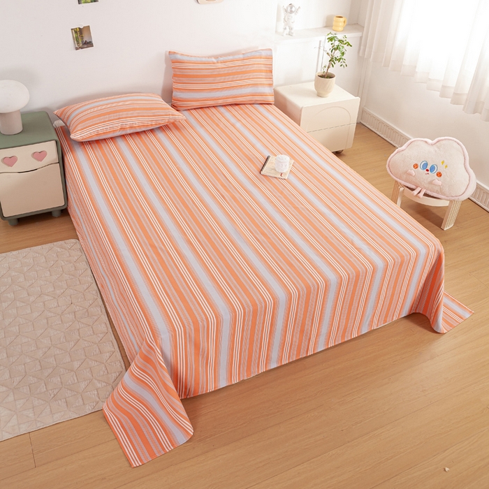 91家纺网 家纺一手货源 找家纺 红日子纺织品 2025新款直播热卖原棉老粗布印花床单三件套 条纹控-粉