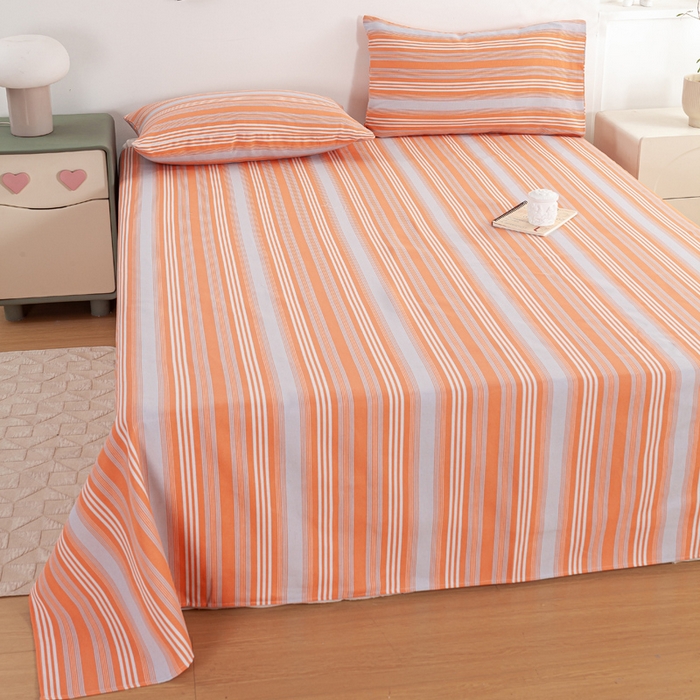 91家纺网 家纺一手货源 找家纺 红日子纺织品 2025新款直播热卖原棉老粗布印花床单三件套 条纹控-粉