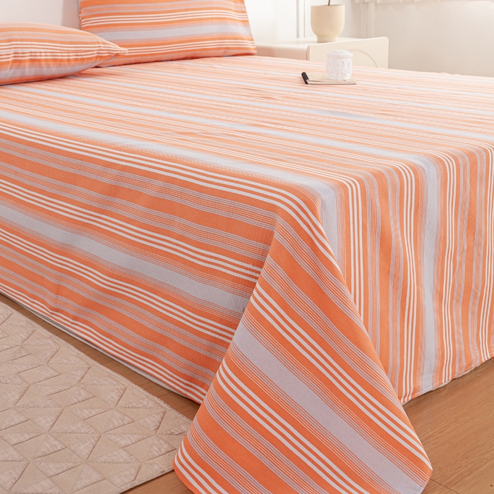 91家纺网 家纺一手货源 找家纺 红日子纺织品 2025新款直播热卖原棉老粗布印花床单三件套 条纹控-粉