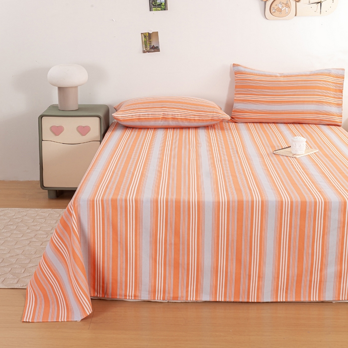 91家纺网 家纺一手货源 找家纺 红日子纺织品 2025新款直播热卖原棉老粗布印花床单三件套 条纹控-粉