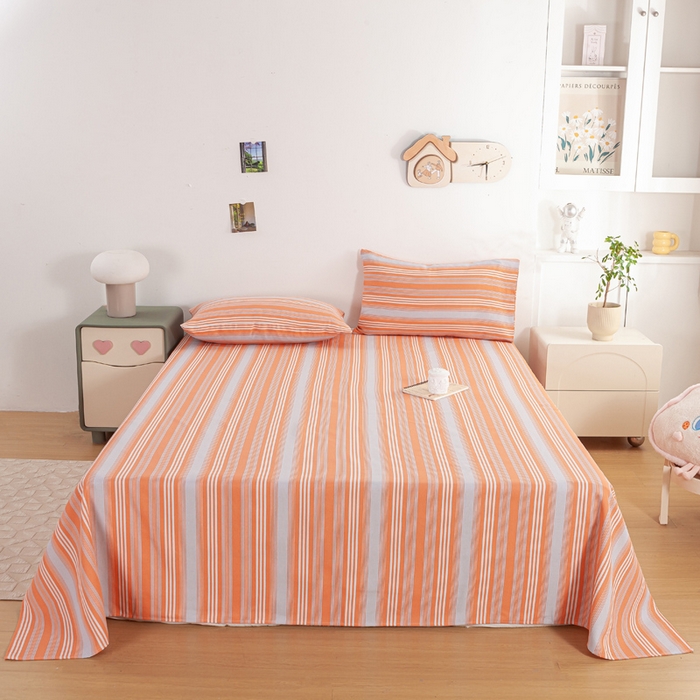 91家纺网 家纺一手货源 找家纺 红日子纺织品 2025新款直播热卖原棉老粗布印花床单三件套 条纹控-粉