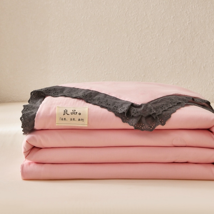 金艾草 2025新款纯棉纱布棉花单夏被夏凉被空调被 粉色（花边款）