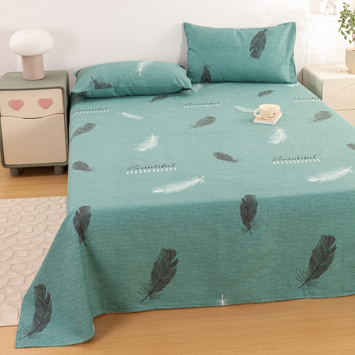 91家纺网 家纺一手货源 找家纺 红日子纺织品 2025新款直播热卖原棉老粗布印花床单三件套 叶影