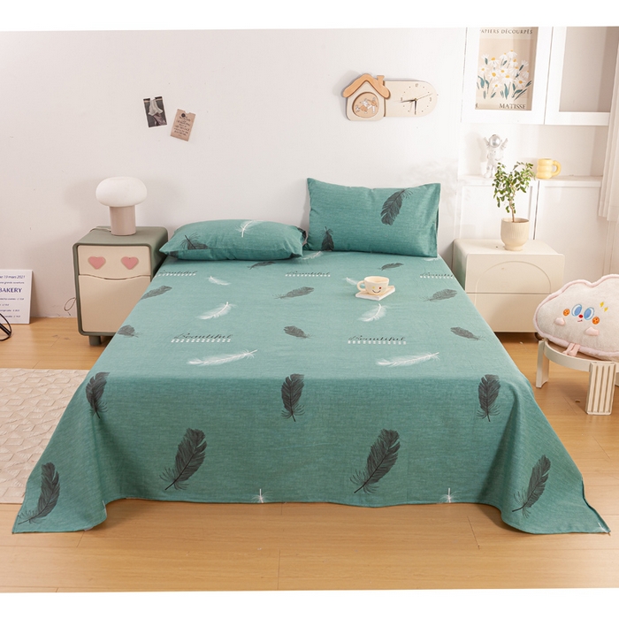 91家纺网 家纺一手货源 找家纺 红日子纺织品 2025新款直播热卖原棉老粗布印花床单三件套 叶影