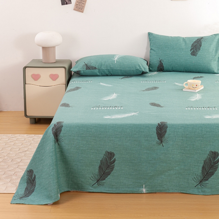 91家纺网 家纺一手货源 找家纺 红日子纺织品 2025新款直播热卖原棉老粗布印花床单三件套 叶影