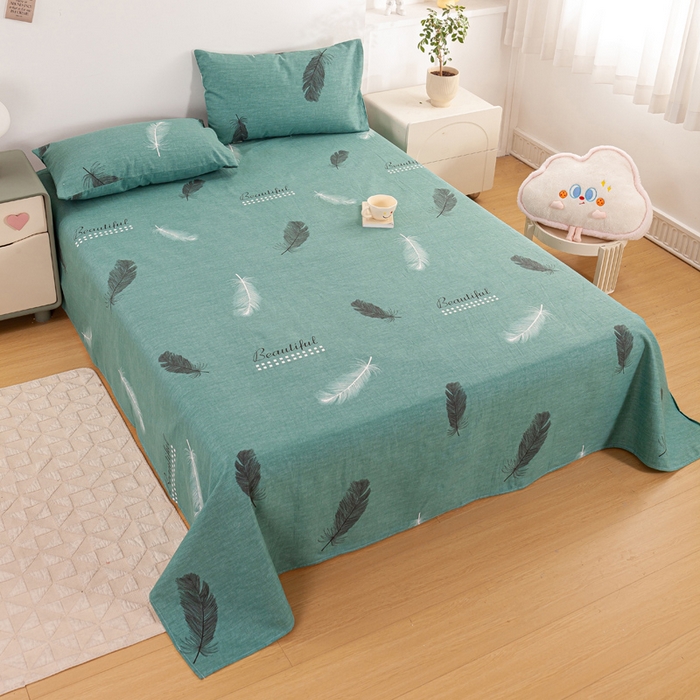 91家纺网 家纺一手货源 找家纺 红日子纺织品 2025新款直播热卖原棉老粗布印花床单三件套 叶影