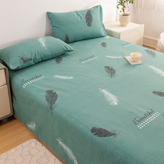 91家纺网 家纺一手货源 找家纺 红日子纺织品 2025新款直播热卖原棉老粗布印花床单三件套 叶影