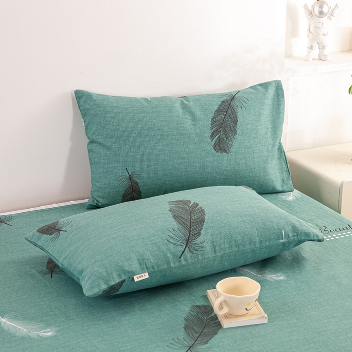 91家纺网 家纺一手货源 找家纺 红日子纺织品 2025新款直播热卖原棉老粗布印花床单三件套 叶影