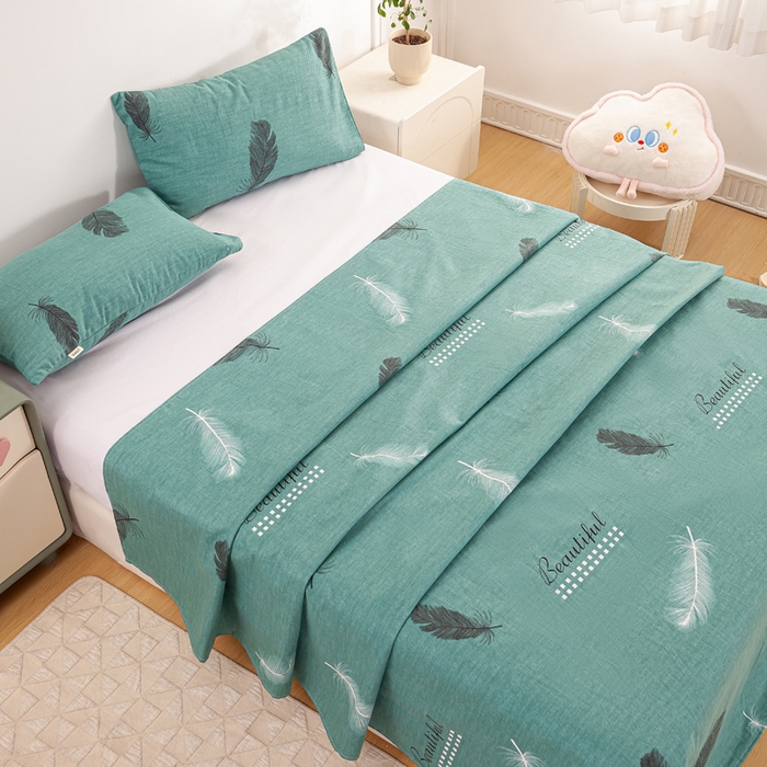 91家纺网 家纺一手货源 找家纺 红日子纺织品 2025新款直播热卖原棉老粗布印花床单三件套 叶影