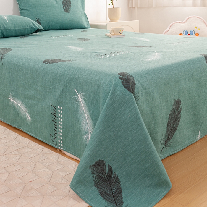 91家纺网 家纺一手货源 找家纺 红日子纺织品 2025新款直播热卖原棉老粗布印花床单三件套 叶影