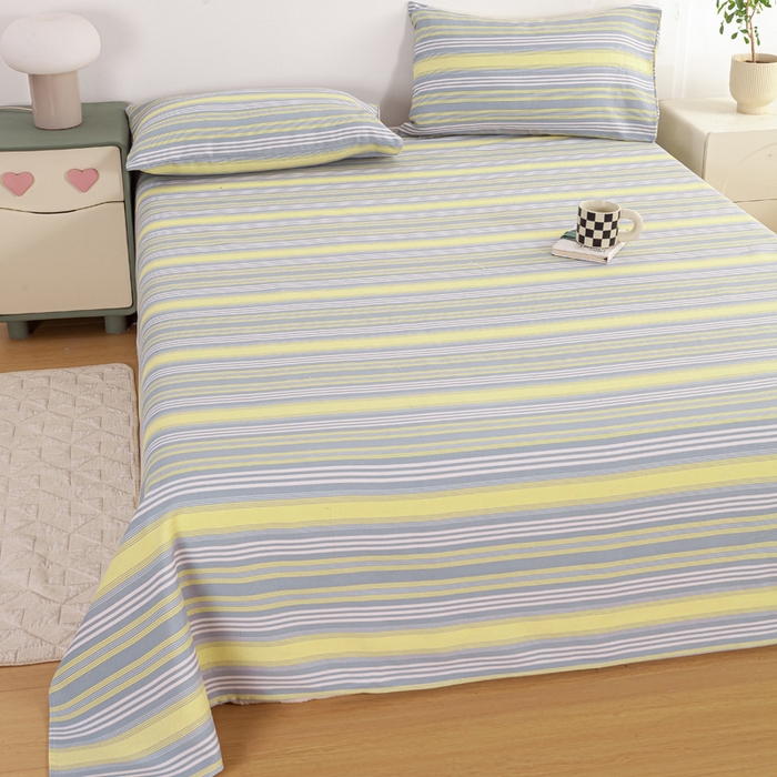 91家纺网 家纺一手货源 找家纺 红日子纺织品 2025新款直播热卖原棉老粗布印花床单三件套 条纹控-绿