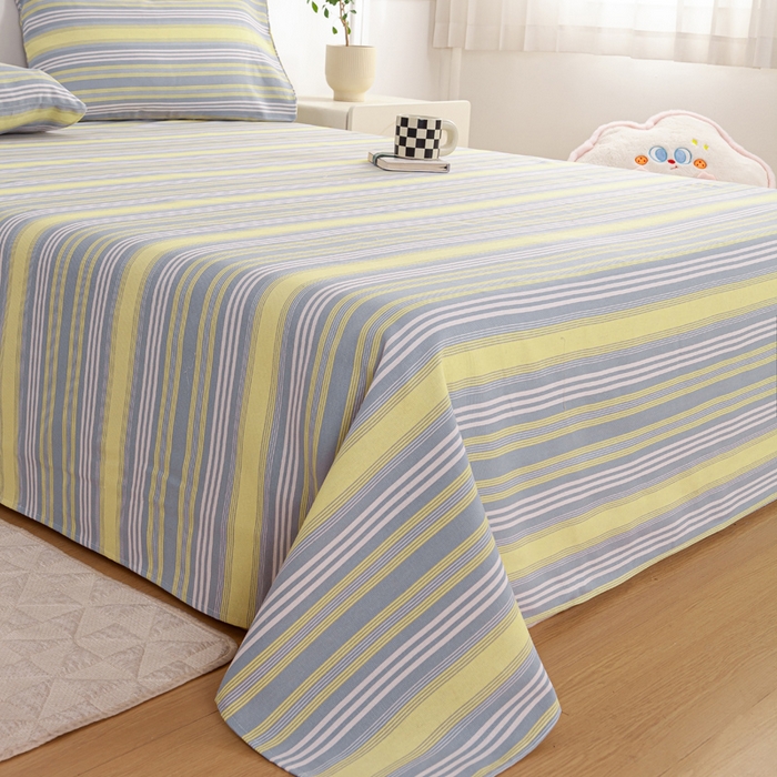 91家纺网 家纺一手货源 找家纺 红日子纺织品 2025新款直播热卖原棉老粗布印花床单三件套 条纹控-绿