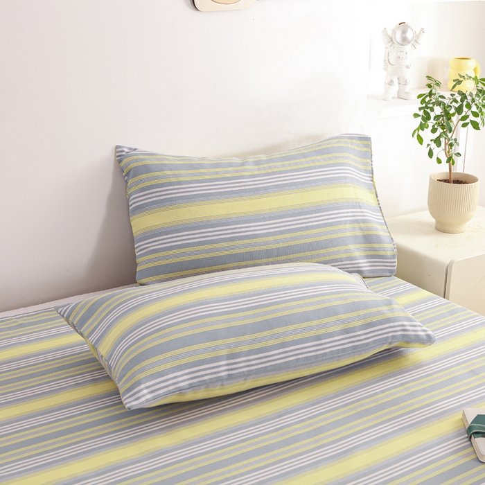 91家纺网 家纺一手货源 找家纺 红日子纺织品 2025新款直播热卖原棉老粗布印花床单三件套 条纹控-绿