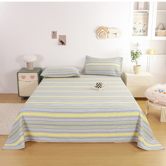 91家纺网 家纺一手货源 找家纺 红日子纺织品 2025新款直播热卖原棉老粗布印花床单三件套 条纹控-绿