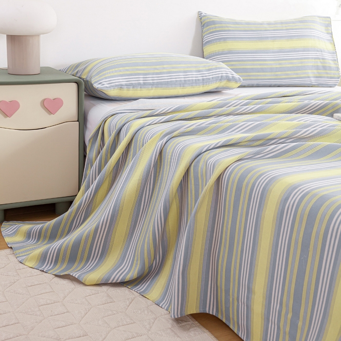 91家纺网 家纺一手货源 找家纺 红日子纺织品 2025新款直播热卖原棉老粗布印花床单三件套 条纹控-绿