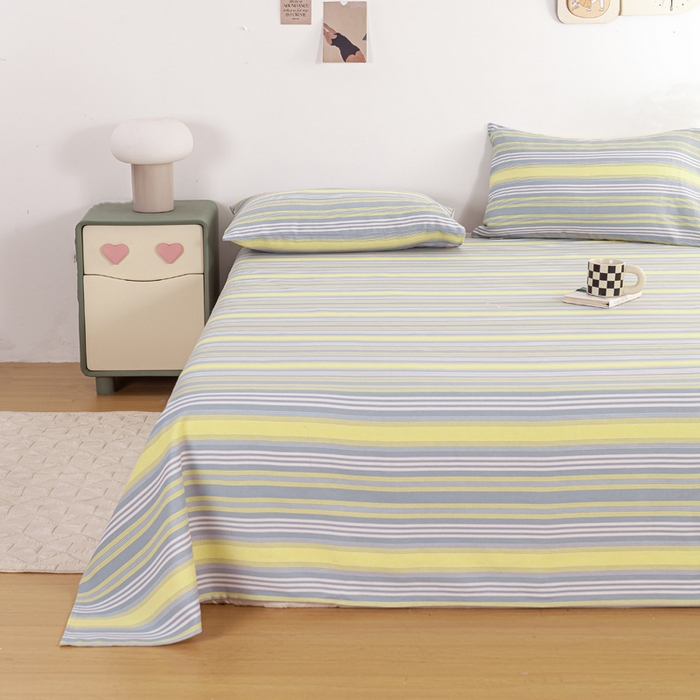 91家纺网 家纺一手货源 找家纺 红日子纺织品 2025新款直播热卖原棉老粗布印花床单三件套 条纹控-绿