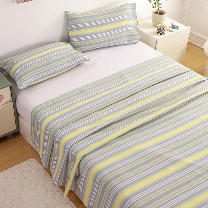 91家纺网 家纺一手货源 找家纺 红日子纺织品 2025新款直播热卖原棉老粗布印花床单三件套 条纹控-绿