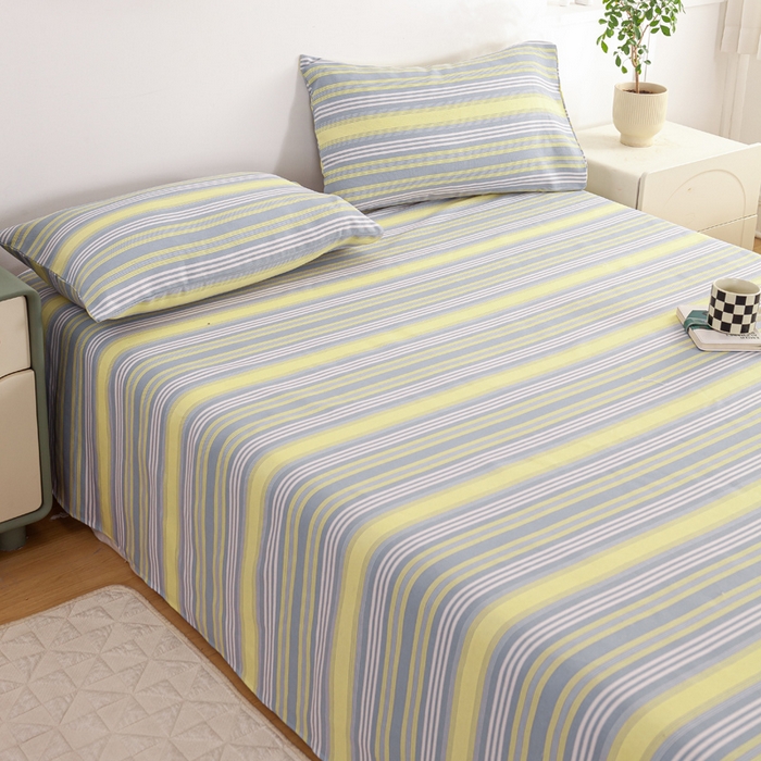 91家纺网 家纺一手货源 找家纺 红日子纺织品 2025新款直播热卖原棉老粗布印花床单三件套 条纹控-绿