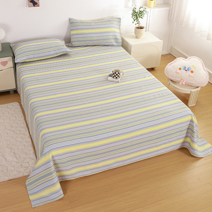 91家纺网 家纺一手货源 找家纺 红日子纺织品 2025新款直播热卖原棉老粗布印花床单三件套 条纹控-绿