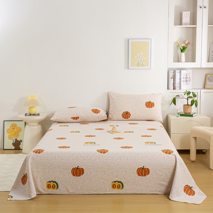 91家纺网 家纺一手货源 找家纺 红日子纺织品 2025新款直播热卖原棉老粗布印花床单三件套 柿柿如意