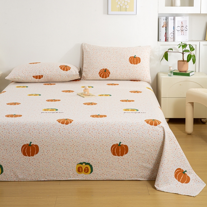 91家纺网 家纺一手货源 找家纺 红日子纺织品 2025新款直播热卖原棉老粗布印花床单三件套 柿柿如意