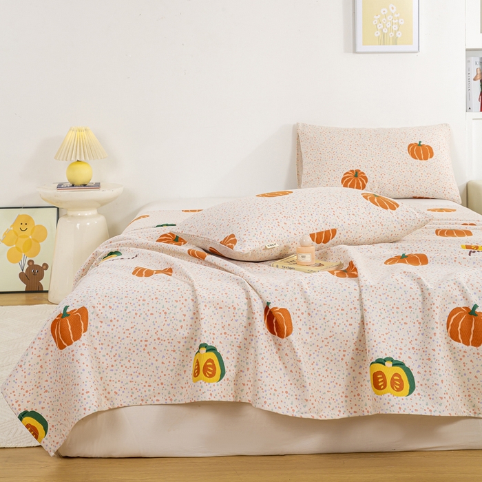 91家纺网 家纺一手货源 找家纺 红日子纺织品 2025新款直播热卖原棉老粗布印花床单三件套 柿柿如意