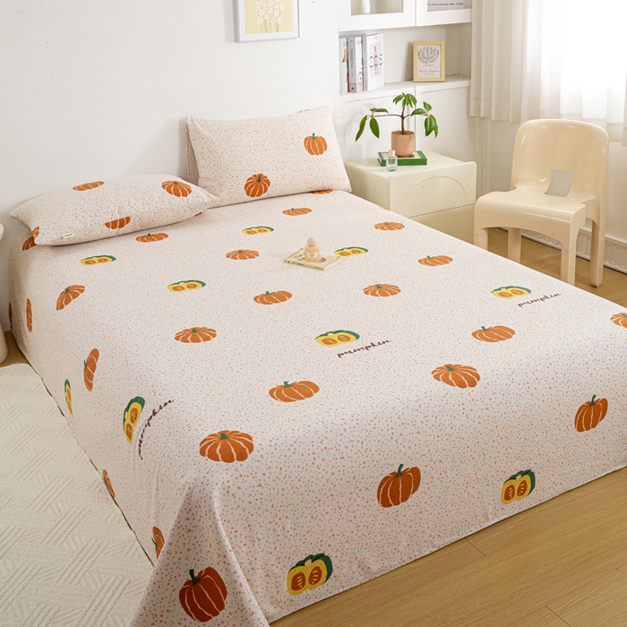 91家纺网 家纺一手货源 找家纺 红日子纺织品 2025新款直播热卖原棉老粗布印花床单三件套 柿柿如意