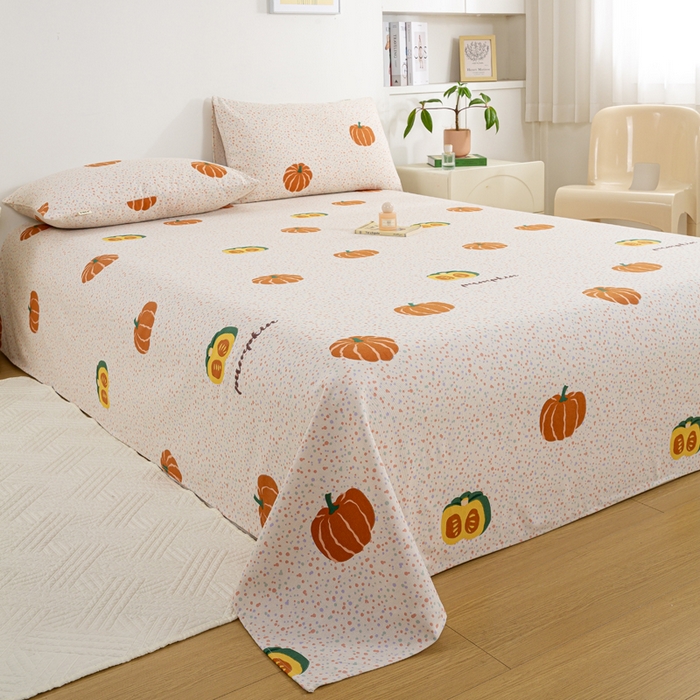 91家纺网 家纺一手货源 找家纺 红日子纺织品 2025新款直播热卖原棉老粗布印花床单三件套 柿柿如意