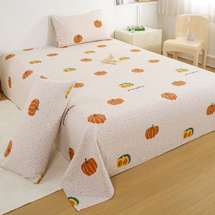 91家纺网 家纺一手货源 找家纺 红日子纺织品 2025新款直播热卖原棉老粗布印花床单三件套 柿柿如意