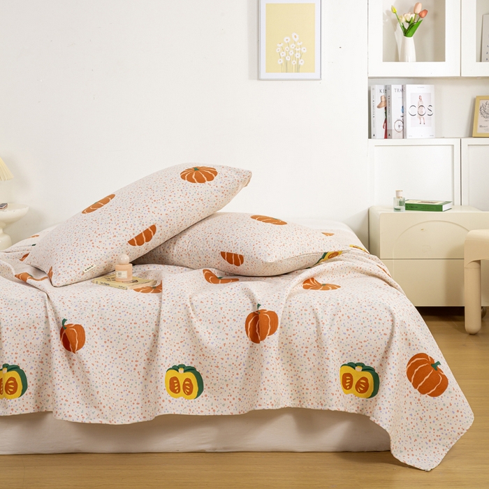 91家纺网 家纺一手货源 找家纺 红日子纺织品 2025新款直播热卖原棉老粗布印花床单三件套 柿柿如意