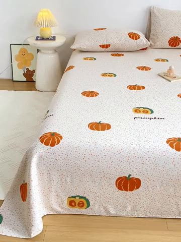 91家纺网 家纺一手货源 找家纺 红日子纺织品 2025新款直播热卖原棉老粗布印花床单三件套 柿柿如意