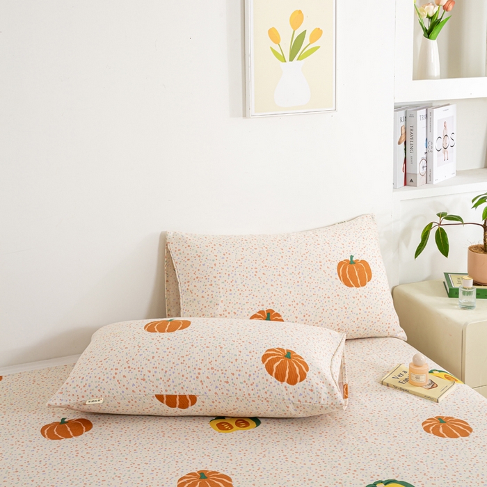 91家纺网 家纺一手货源 找家纺 红日子纺织品 2025新款直播热卖原棉老粗布印花床单三件套 柿柿如意