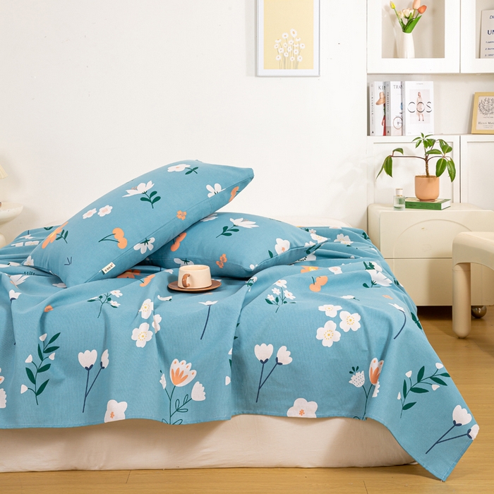 91家纺网 家纺一手货源 找家纺 红日子纺织品 2025新款直播热卖原棉老粗布印花床单三件套 如夏