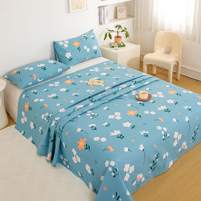 91家纺网 家纺一手货源 找家纺 红日子纺织品 2025新款直播热卖原棉老粗布印花床单三件套 如夏