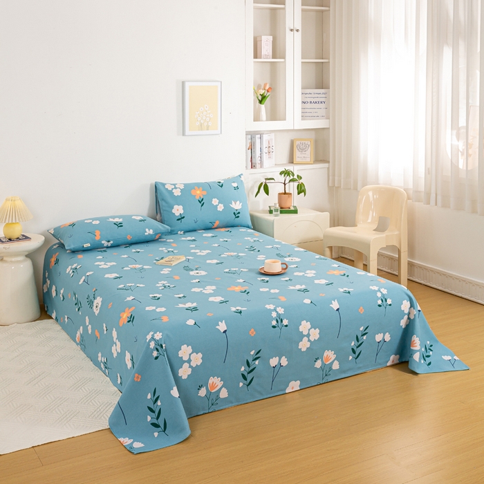 91家纺网 家纺一手货源 找家纺 红日子纺织品 2025新款直播热卖原棉老粗布印花床单三件套 如夏