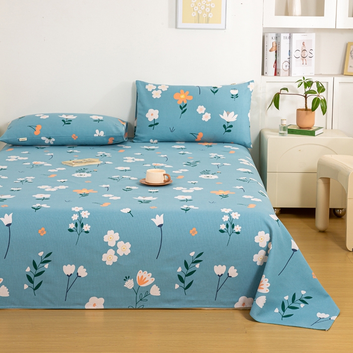 91家纺网 家纺一手货源 找家纺 红日子纺织品 2025新款直播热卖原棉老粗布印花床单三件套 如夏