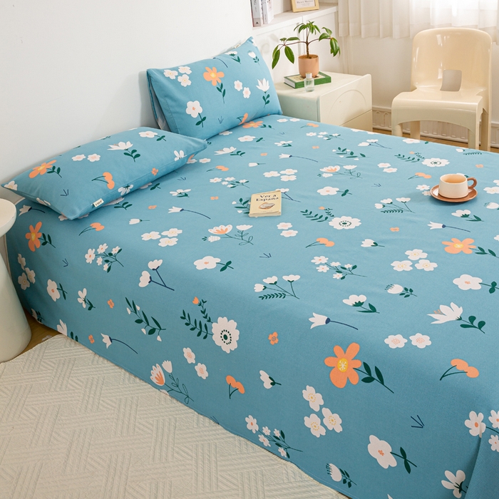 91家纺网 家纺一手货源 找家纺 红日子纺织品 2025新款直播热卖原棉老粗布印花床单三件套 如夏